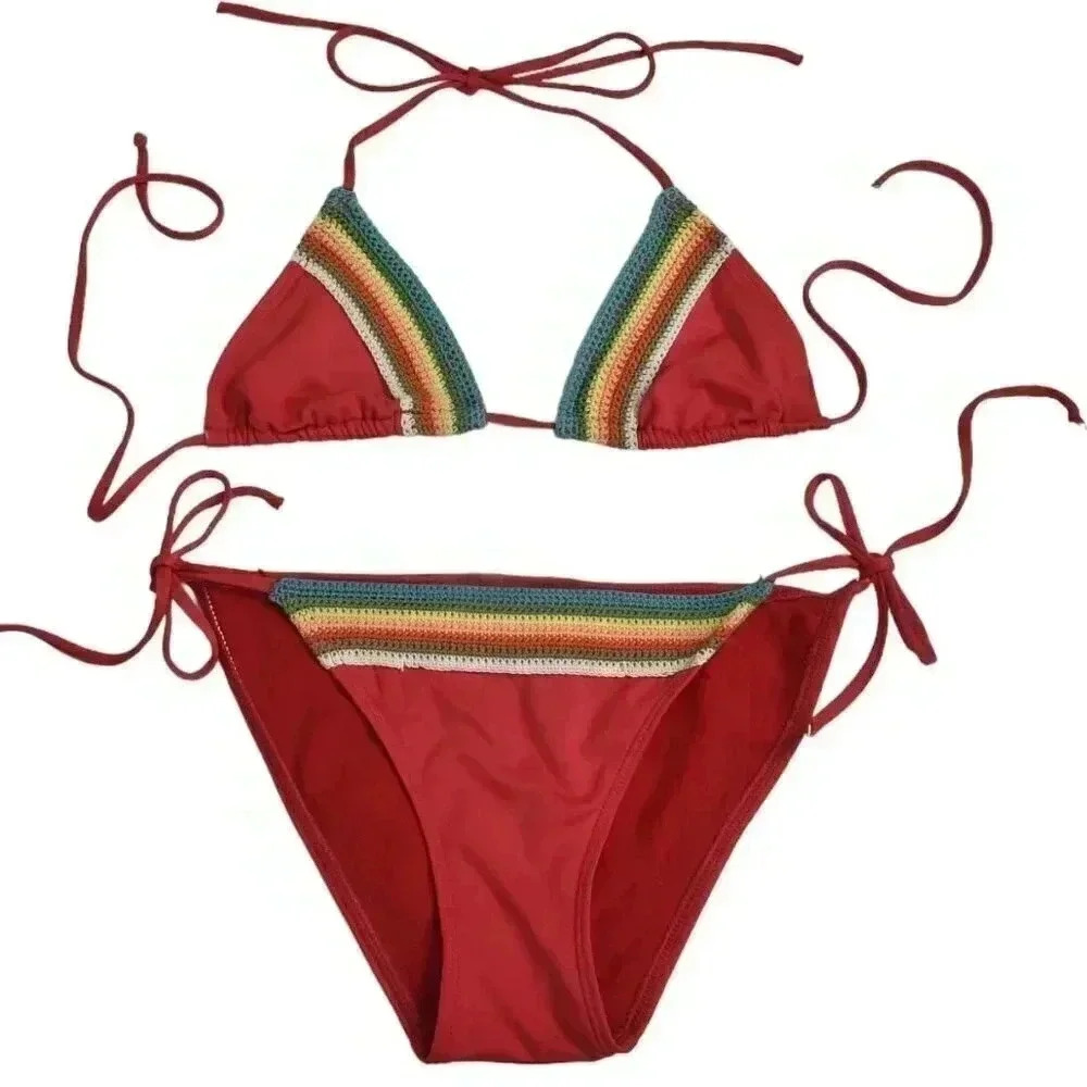 Vintage Y2K OP Ocean Pacific Bikini Set Red Embroidered Watermelon Size Medium